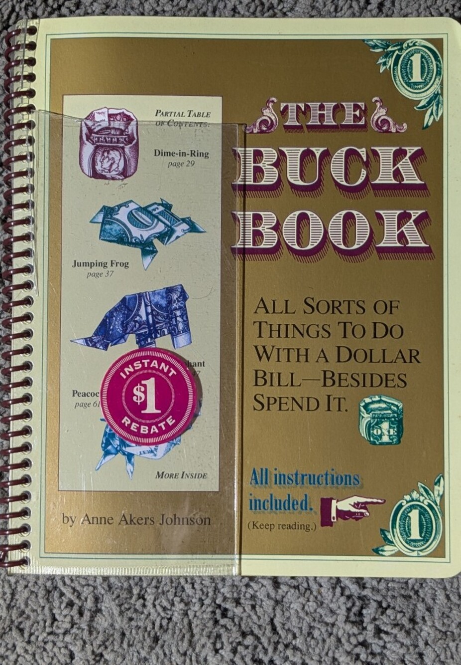 Vintage 1993 Klutz The Buck Book Dollar Bill Origami Anne Akers Johnson